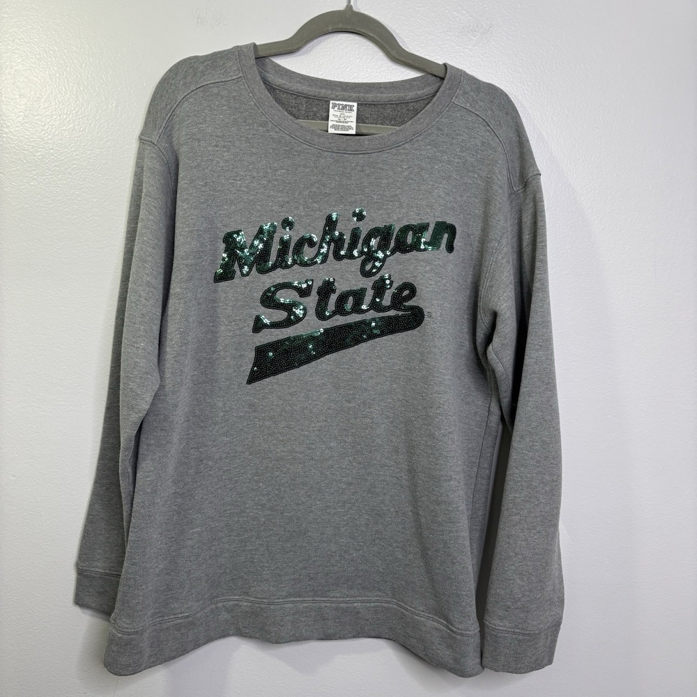 Victorias Secret PINK Michigan State Spartans Sweatshirt Crewneck Sequin Medium